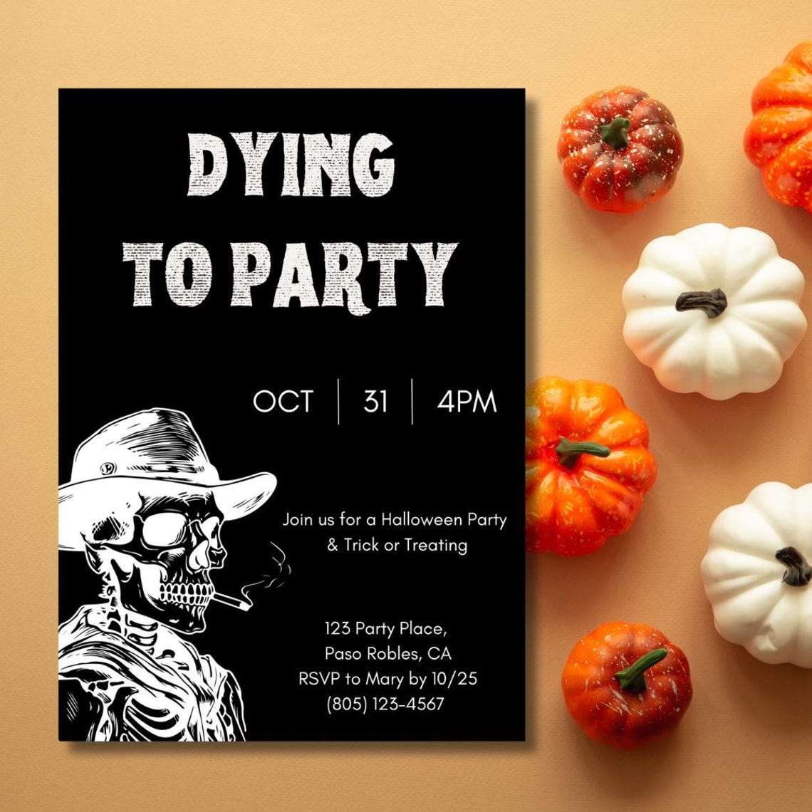 Halloween Party Invitation | Dying to Party Skeleton Invite | Editable ...