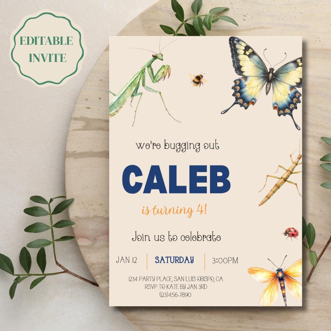 We’re Bugging Out Birthday Invitation Template, Editable Bug Birthday ...