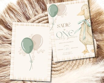 Vintage Goose First Birthday Invitation | Rustic Farm, Editable (Digital Download)