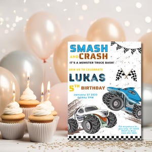 Monster Jam Theme Kids Birthday Invitation, Birthday Jam, Monster Truck Birthday Invite, 8 Variations of Trucks Available, Fully Editable and Customizable Invite Templates

Megalodon, 3 Versions of Monster Mutt, Grave Digger, El Torro Loco, Lucas Stabilizer, Sparkle Smash, and Dragon Monster Jam Trucks.
