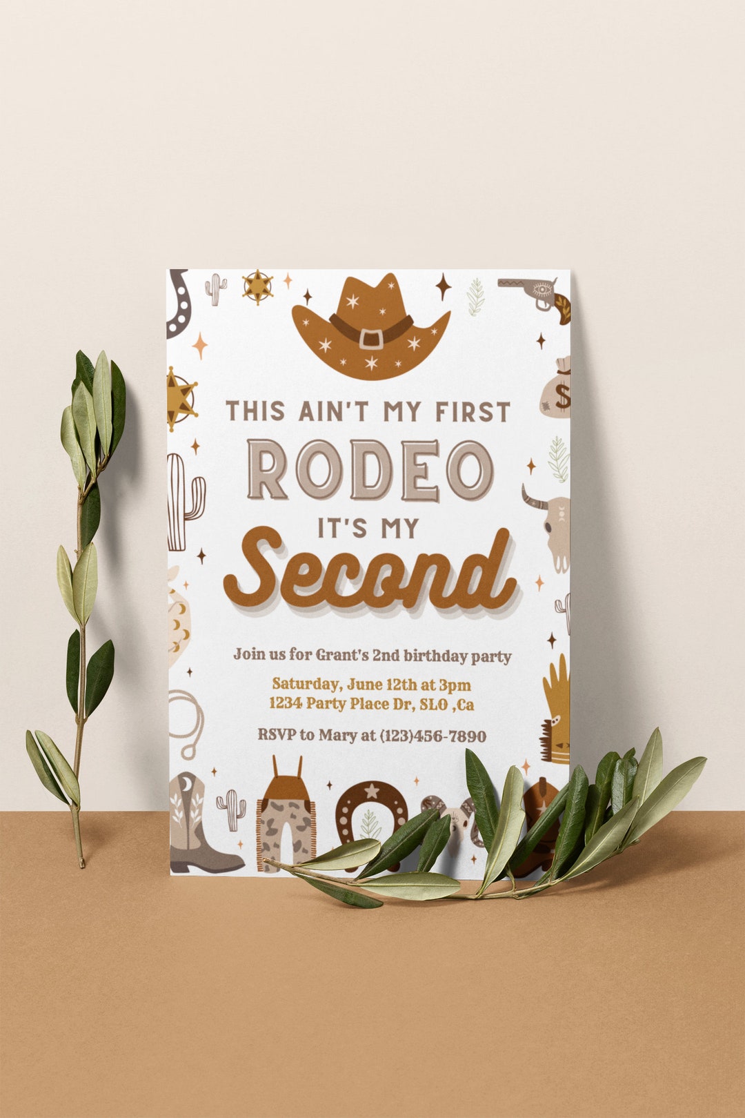 Rodeo Second Birthday Invitation, Cowboy Cowgirl Party (digital ...