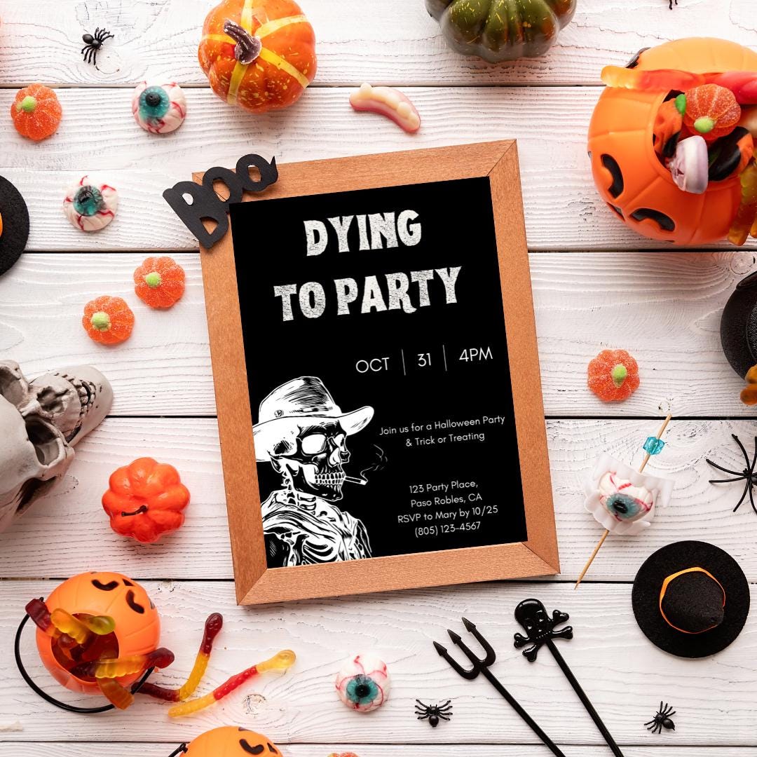 Halloween Party Invitation | Dying to Party Skeleton Invite | Editable ...