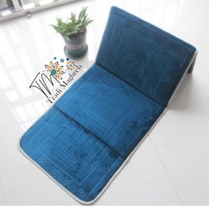 Tapis de prière Pliable de qualité supérieure avec Dossier, Tissu Chenille Rembourrage supplémentaire pour Plus de Confort Bleu