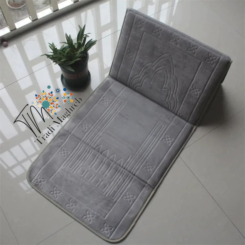 Tapis de prière Pliable de qualité supérieure avec Dossier, Tissu Chenille Rembourrage supplémentaire pour Plus de Confort Gris