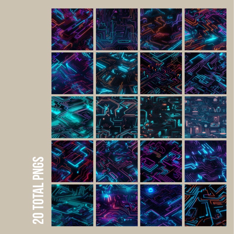 Retro Futurism Pattern Pack, 6 Seamless Pattern With Neon Video Game ...