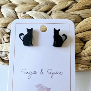 Black Cat Earrings, Cat Lover Earrings, Handmade, Pet Earrings, Stud Earrings, Lightweight, Halloween Earrings