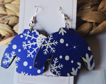 Ugly Sweater Christmas Earrings, Snowflake Holiday Earrings, Funny Earrings, Dangle Drop Earrings, Handmade Jewelry