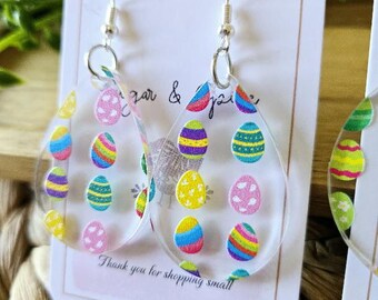 Easter Egg Dangle Earrings, Pastel Acrylic Holiday Jewelry