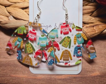 Ugly Sweater Christmas Earrings: Handmade Acrylic Holiday Dangles