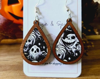 Halloween Earrings, Spooky Ghost Earrings, Black and White, Ghouls, Fall Earrings, Earrings for Her