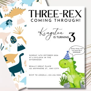Drei Rex Dinosaurier Geburtstagseinladung Dino Geburtstagsparty 3.Geburtstagsparty Dekor Drei Rex Invite Dinosaur Boy Birthday Party Einladung