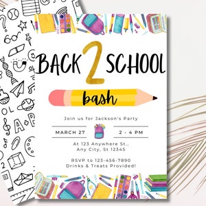 Back to School Bash Party Invitation End of Summer Party Invite Back 2 School Party Summer Birthday Party Invitation Back to School Party