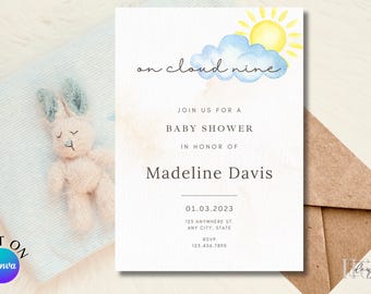 Baby Shower Invitation On Cloud Nine Neutral Baby Shower Modern Invitation Blue Baby Shower Cloud Nine Invitation Editable Instant Download
