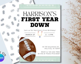 First Year Down Invitation First Birthday Football Themed Party Invitation 1st Birthday Party Invite First Down First Birthday Party Invite