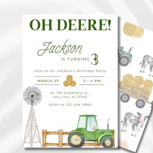 Tractor Birthday Invitation Oh Deere Tractor Birthday Party Theme Tractor Deere Invitation Minimalist Farm Tractor Birthday Party Invite
