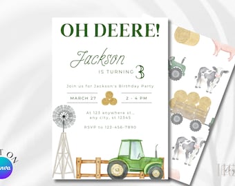 Invitación de cumpleaños del tractor Oh Deere Tractor fiesta de cumpleaños tema Tractor Deere invitación minimalista granja tractor fiesta de cumpleaños invitación