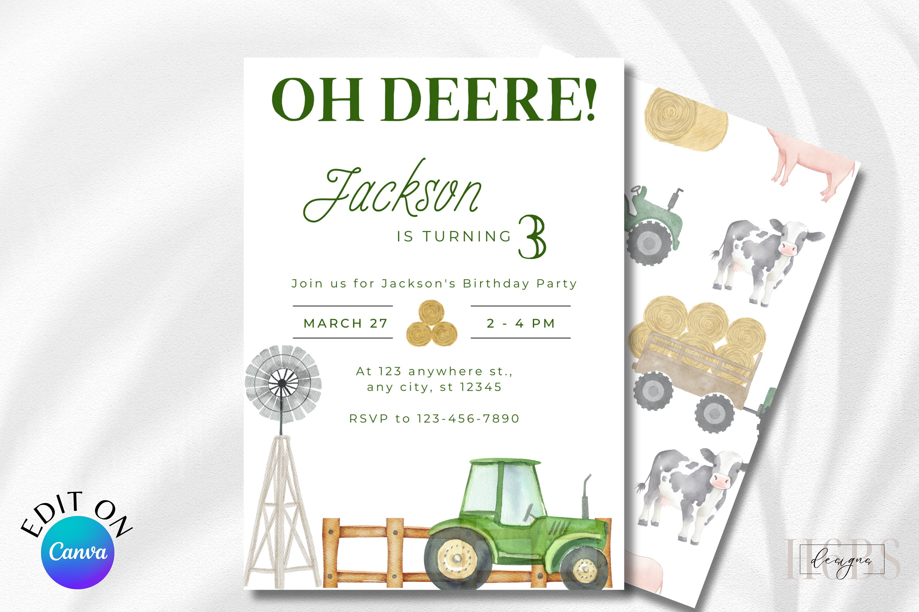 Tractor Birthday Invitation Oh Deere Tractor Birthday Party Theme ...