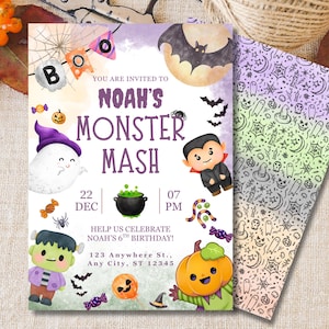 Monster Mash Birthday Invitation Halloween Party Digital Download | Spooky Editable Canva Template for Kids Birthday or Costume Party