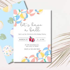 Summer Birthday Party Invitation Girl Beach Birthday Party Boy Summer Party Invite Beach Ball Birthday Decor Summer Beach Ball Birthday