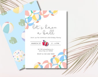 Summer Birthday Party Invitation Girl Beach Birthday Party Boy Summer Party Invite Beach Ball Birthday Decor Summer Beach Ball Birthday