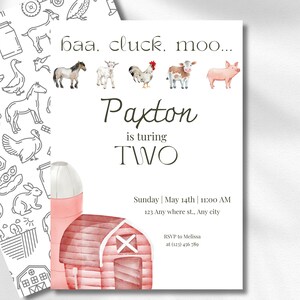 Farm Animal Birthday Invitation Minimalist Barnyard Birthday Party Invite Baa Cluck Moo Invite Minimalist Farm Animal Party Invitation