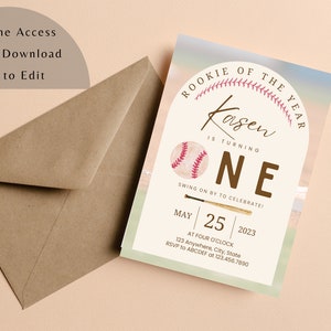 Printable & Digital Editable Invitation, Rookie of the Year Birthday Invite, Baseball invitation, Instant Download, Birthday Invite template