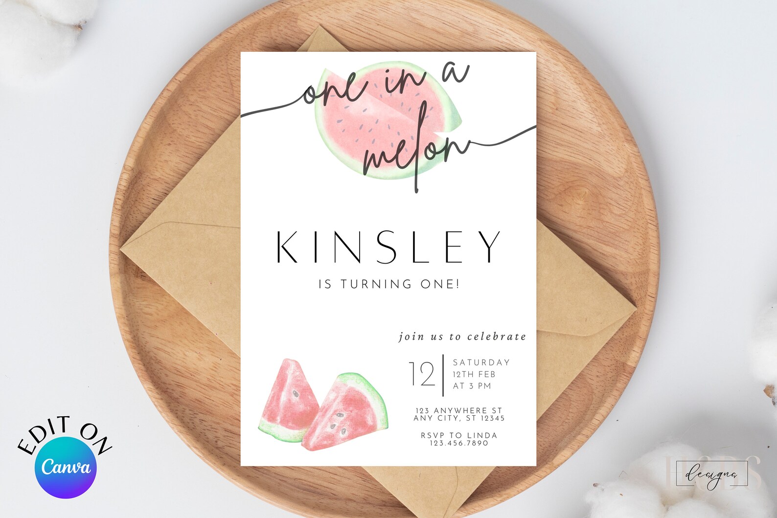 Watermelon First Birthday Invitation One in a Melon 1st Birthday Theme ...