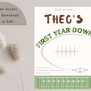 First Year Down Invitation First Birthday Football Themed Party ...