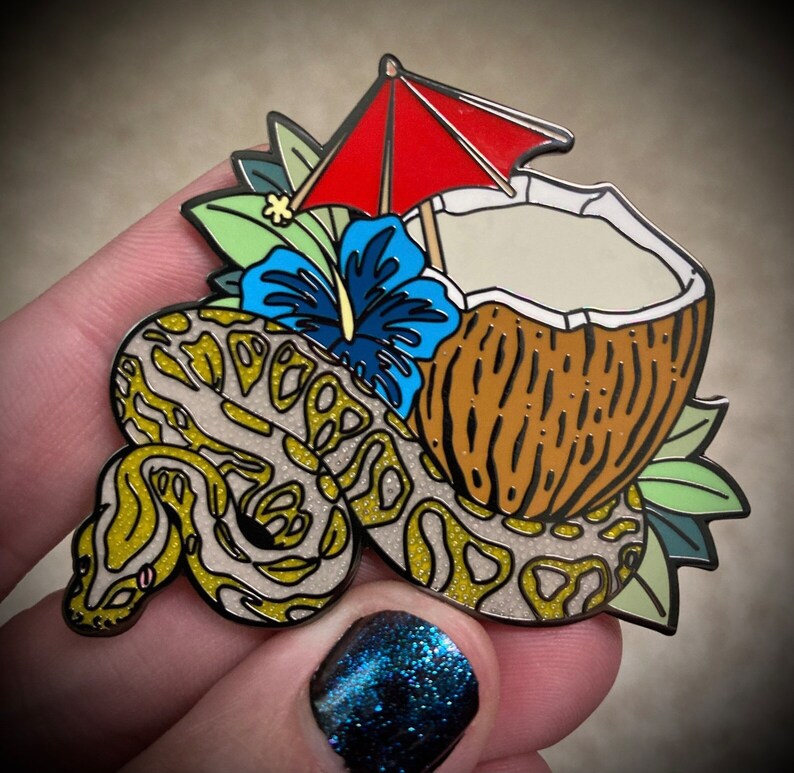 Ball Python Snake Metal Enamel Lapel Pin - Black Pastel Albino (kechibi ...