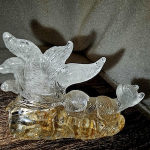 Hand Carved Clear Quartz & Golden Healer Nine Tailed Fox Kitsune Sculpture