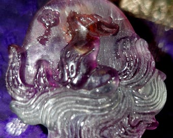 Rainbow Fluorite 9 tailed fox pendant. Kitsune necklace.