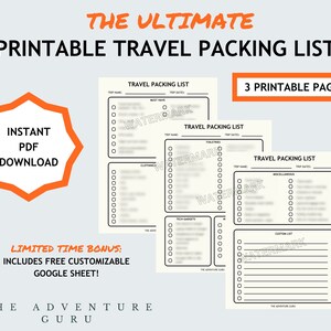 Travel Packing List Printable - Instant Download, Vacation Planning ...