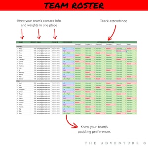 Dragon Boat Race Lineup Seating Roster Planning Template | Team Captain ...