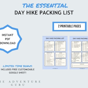 Day Hike Packing List Printable - Instant Download, Hiking, Packing Checklist, Hiking Packing ...