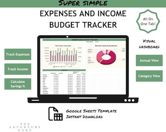 Rastreador de presupuesto de ingresos y gastos mensuales / Hoja de cálculo de Google / Descarga instantánea / Hoja de cálculo de presupuesto mensual / Plantilla de finanzas personales