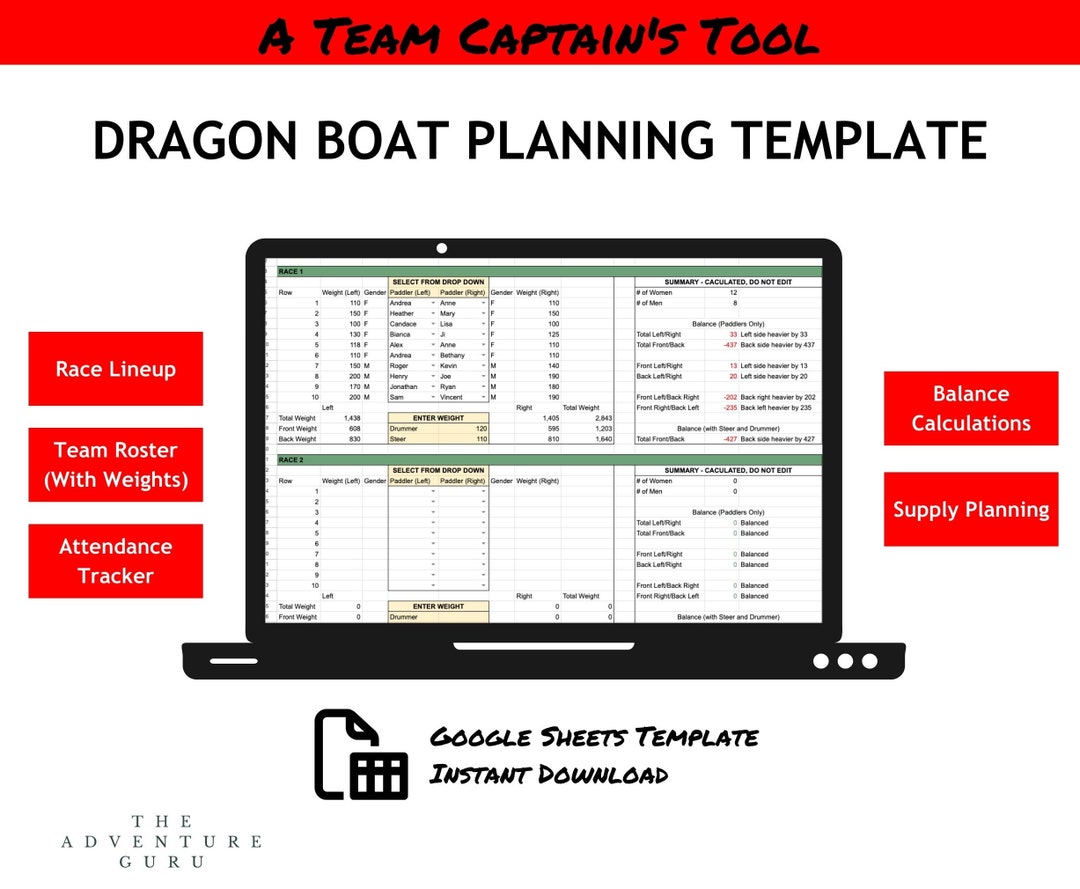 Dragon Boat Race Lineup Seating Roster Planning Template | Team Captain ...