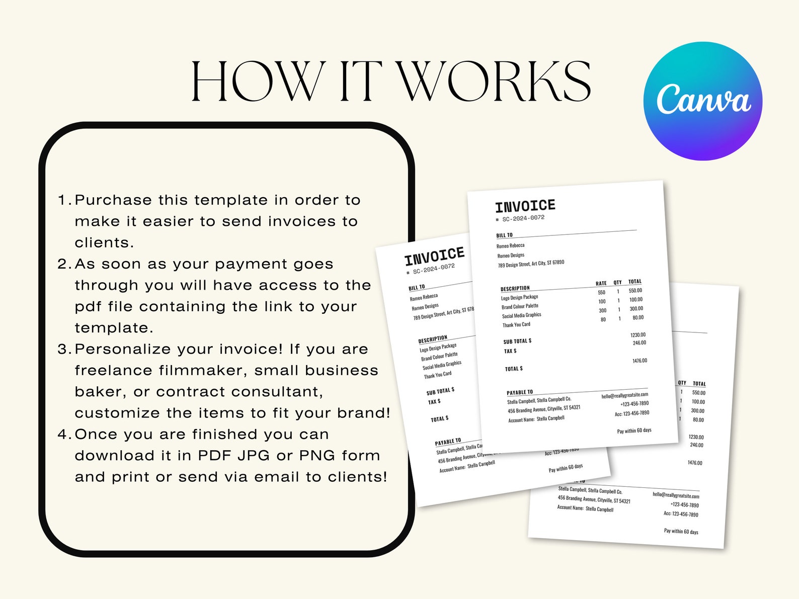 Printable Billing Template Custom Business Invoice - Etsy