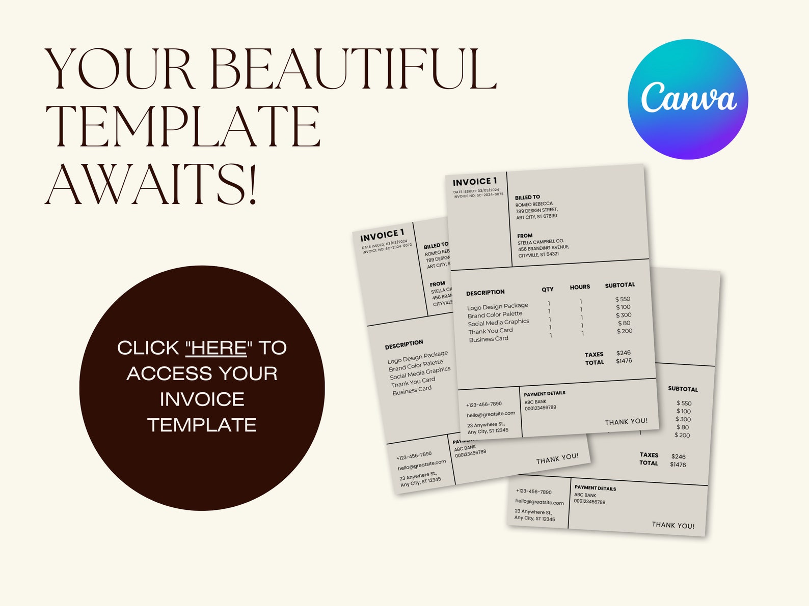 Neutral Minimalist Editable Invoice Receipt - Etsy