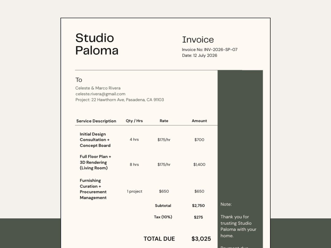 Interior Design Invoice Template Canva | Editable Freelance Billing ...
