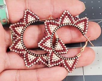 Flower Beaded Hoop Earrings