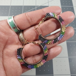 Rainbow Beaded Hoop Earrings