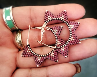 Purple Beaded Hoop Earrings
