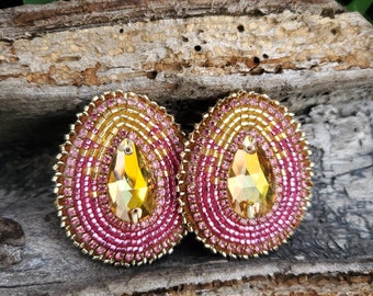 Yellow and Pink Beaded earrings