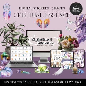 Peut inclure: Pack de stickers numériques avec plus de 170 stickers sur des thèmes spirituels et bohèmes. Le pack comprend trois téléchargements numériques : "Boho Vibes", "Spiritual Vibes" et "Mystic".