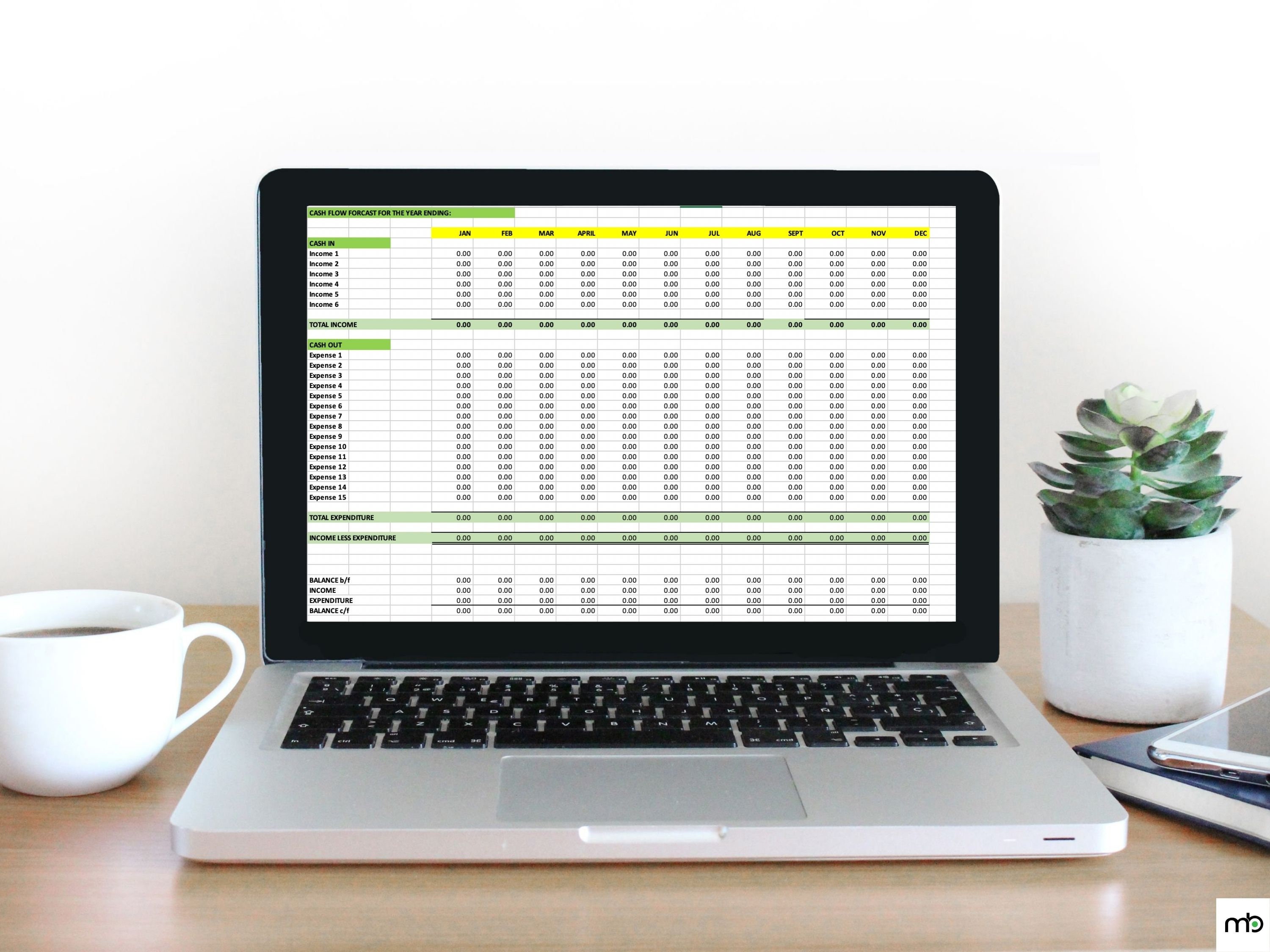 Cash Flow Forecast – Excel Spreadsheet Template, Money Tracker ...
