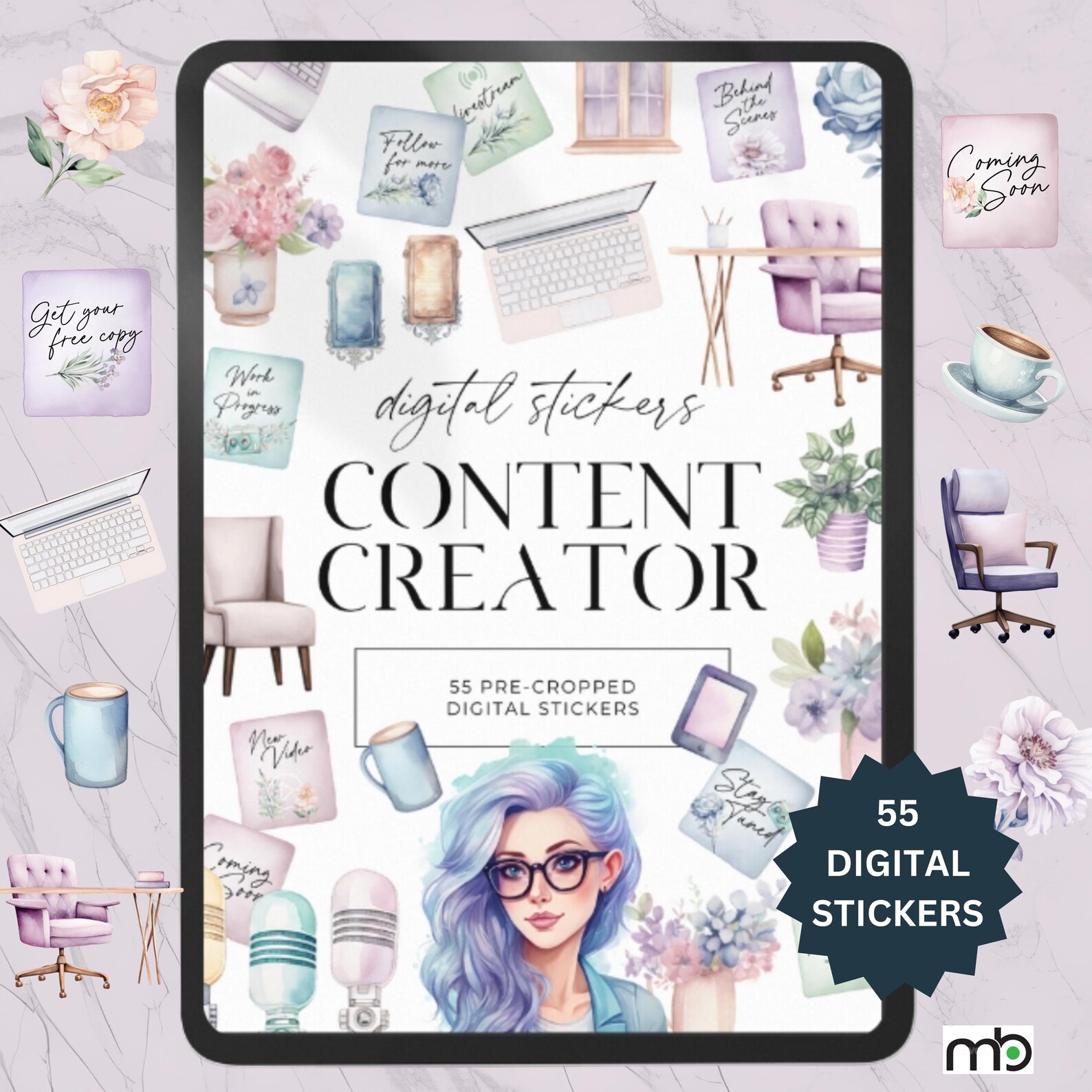 Content Writer Sticker Content Creator Digital Stickers, Content Themed, Desk, Chair, Office ...