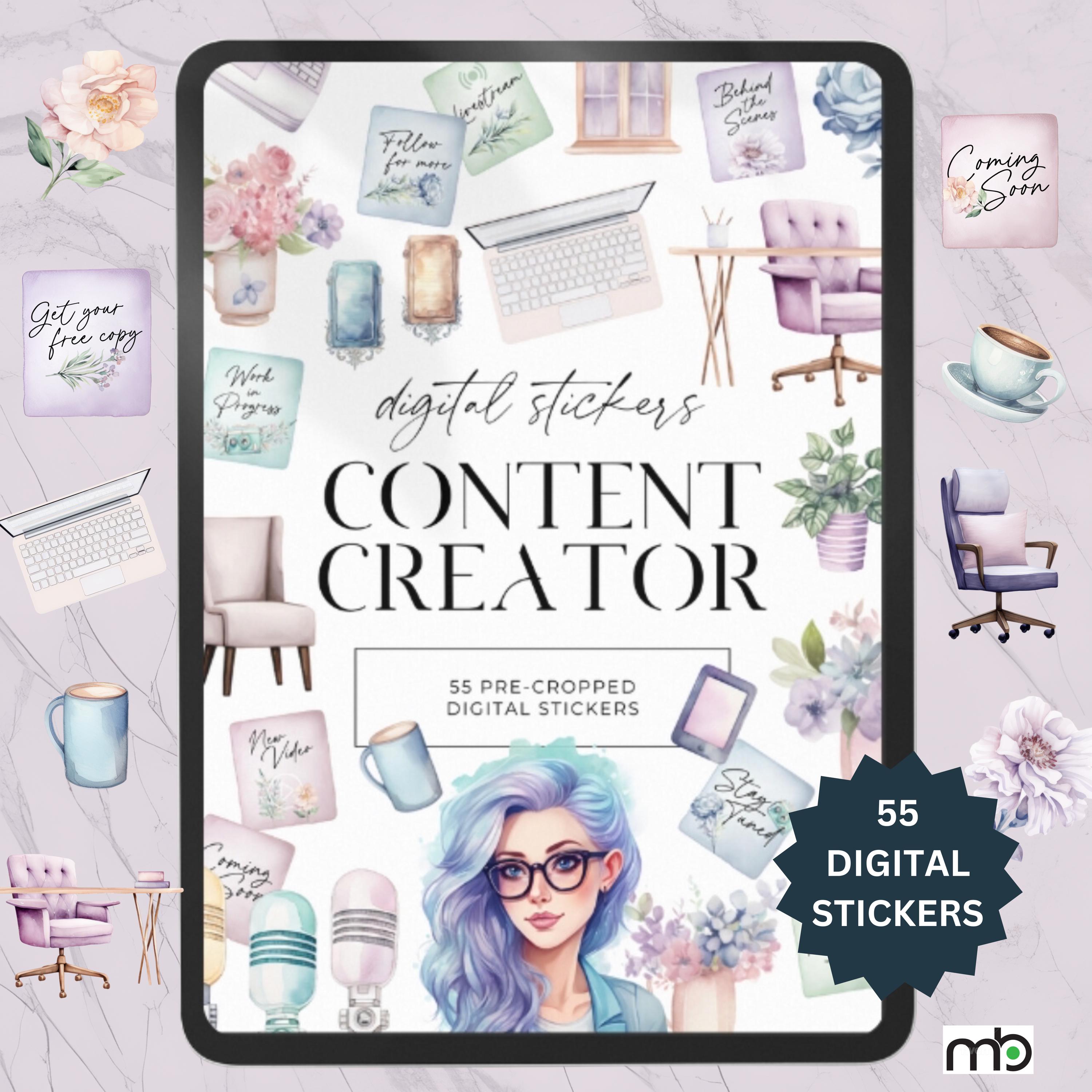 Content Creatore Sticker Content Creator Digital Stickers, Content Themed, Desk, Chair, Office ...