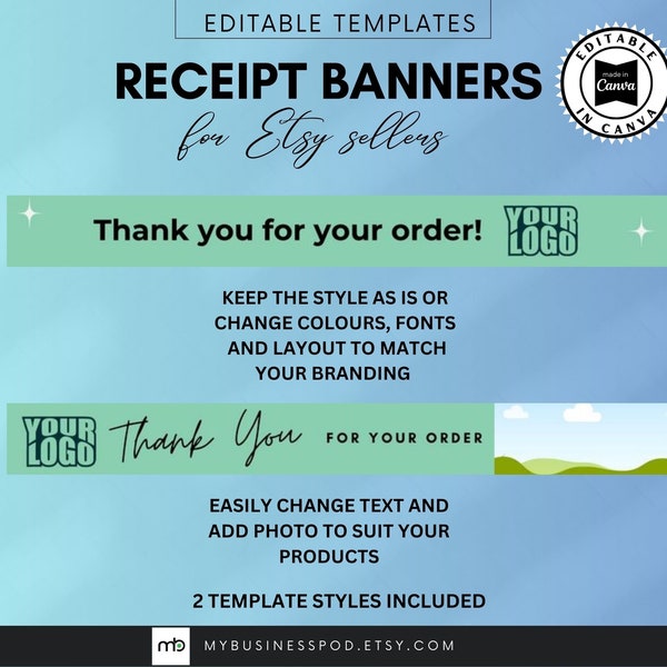 Etsy Receipt Banner Canva Templates, Etsy Receipt Banner, Etsy Order Receipt Banner, 760 x 100px, Etsy Shop Receipt, Etsy Store Receipt