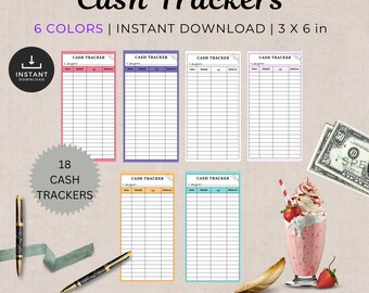 Cash Tracker, Budgeting, Money, Saving, Printable PDF, Colored Trackers, Tracking, Expense, Organizer, Finance, tools, management, DIY, Log