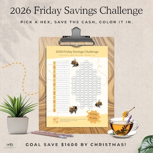 2026 Friday Savings Challenge - Save 1,600 by Christmas | Printable PDF | US Letter & A4 | Hexagon Savings Tracker | Instant Download